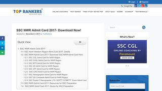 
                            12. SSC NWR Admit Card 2017- Download at www.sscnwr.org