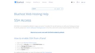 
                            11. SSH Access - Bluehost