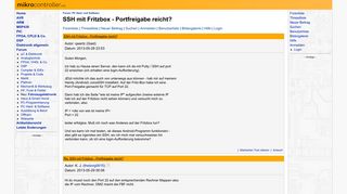 
                            10. SSH mit Fritzbox - Portfreigabe reicht? - Mikrocontroller.net