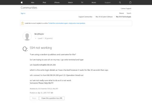 
                            1. SSH not working - Apple Community - Apple Discussions