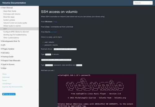 
                            1. SSH - Volumio Documentation - GitHub Pages
