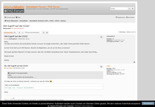 
                            2. SSH Zugriff auf die CCU2? - HomeMatic-Forum / FHZ-Forum