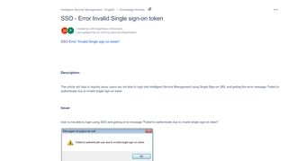 
                            7. SSO - Error Invalid Single sign-on token - Intelligent Service ...