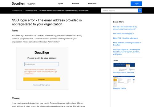 
                            1. SSO login error - The email address provided is not registered to your ...