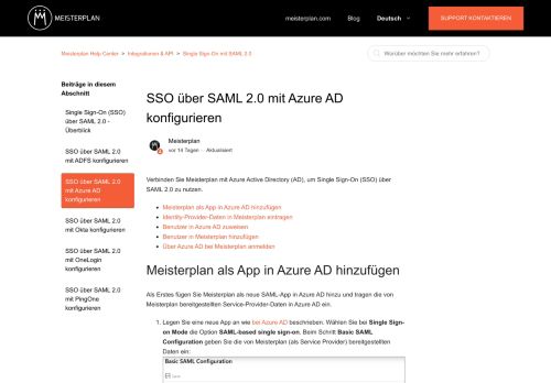
                            9. SSO über SAML 2.0 mit Azure AD konfigurieren – Meisterplan Help ...