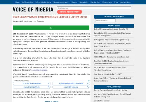 
                            2. SSS Recruitment 2019 Registration, Login at Portal www.dss.gov.ng