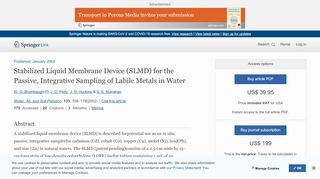 
                            11. Stabilized Liquid Membrane Device (SLMD) for the Passive ...