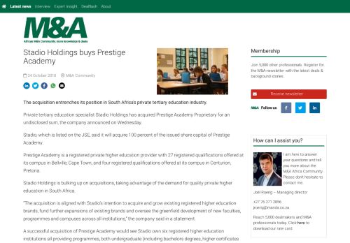 
                            9. Stadio Holdings buys Prestige Academy - M&A Africa