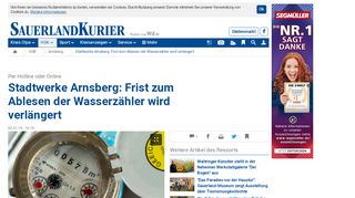 
                            11. Stadtwerke Arnsberg: Frist zum Ablesen der Wasserzähler wird ...