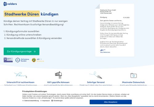 
                            9. Stadtwerke Düren online & kostenlos kündigen - Volders