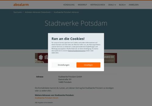 
                            8. Stadtwerke Potsdam Adresse, Telefonnumer und Fax - Aboalarm