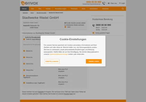 
                            7. Stadtwerke Wedel: Strompreise im Überblick - Verivox