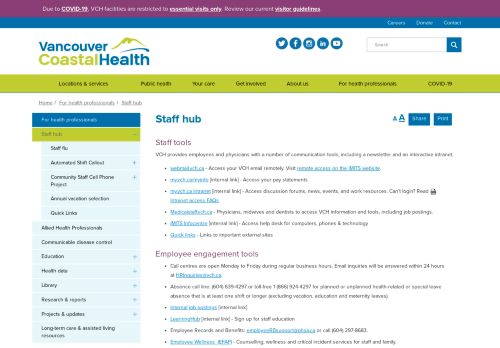 
                            2. Staff hub - Vancouver Coastal Health