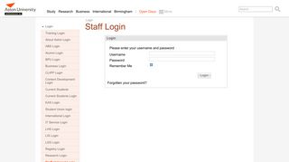 
                            3. Staff / Intranet login - Aston University