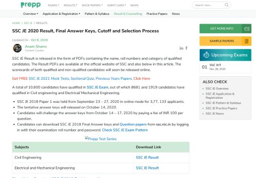 
                            11. Staff Selection Commission Junior Engineers (SSC-JE) - 2019 - Result ...