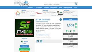 
                            3. STAKEGAINS - Football prediction results | Startup Ranking