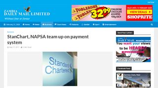 
                            10. StanChart, NAPSA team up on payment system – Zambia Daily Mail