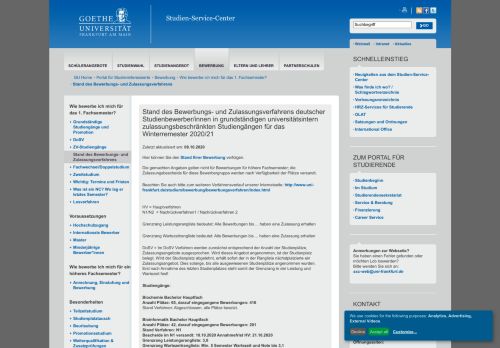 
                            2. Stand des Bewerbungs- und Zulassungsverfahrens - Goethe-Universität
