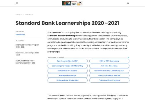 
                            3. Standard Bank Learnerships Available for 2019 - 2020 in South Africa