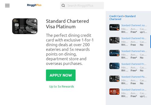 
                            7. Standard Chartered Visa Platinum - 5x Reward Points - ...