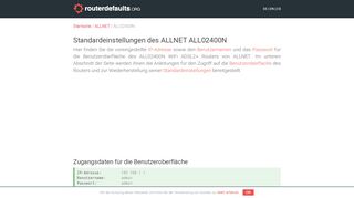 
                            2. Standardeinstellungen des ALLNET ALL02400N - routerdefaults.org