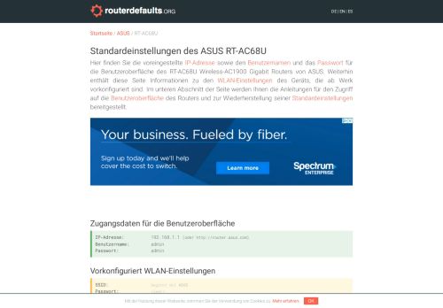 
                            3. Standardeinstellungen des ASUS RT-AC68U - routerdefaults.org
