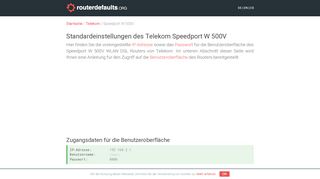 
                            13. Standardeinstellungen des Telekom Speedport W 500V