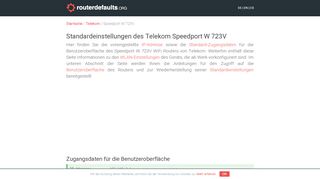 
                            1. Standardeinstellungen des Telekom Speedport W 723V