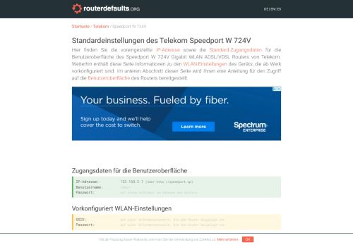 
                            12. Standardeinstellungen des Telekom Speedport W 724V