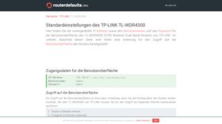 
                            2. Standardeinstellungen des TP-LINK TL-WDR4300 - routerdefaults.org