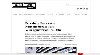 
                            11. Standort Hamburg: Berenberg Bank sucht Kundenbetreuer fürs ...