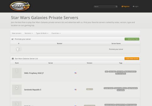 
                            10. Star Wars Galaxies Private Servers - Top 100 List | TopG - Topg.org