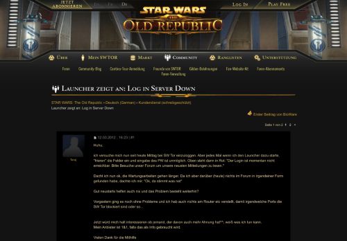 
                            2. STAR WARS: The Old Republic - Launcher zeigt an: Log in Server Down