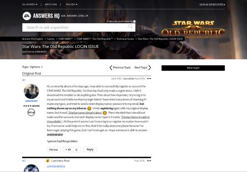 
                            7. Star Wars: The Old Republic LOGIN ISSUE - Answer HQ