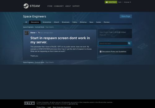 
                            3. Start in respawn screen dont work in my server. :: Space Engineers ...