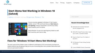 
                            2. Start Menu Not Working in Windows 10 [Solved] - Driver Easy