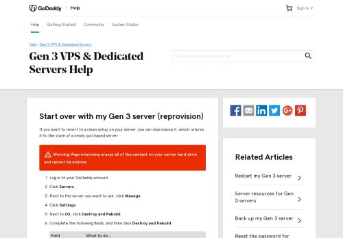 
                            10. Start over with your server (reprovision) | VPS & Dedicated ... - GoDaddy