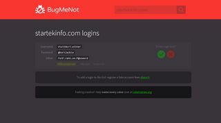 
                            12. startekinfo.com passwords - BugMeNot