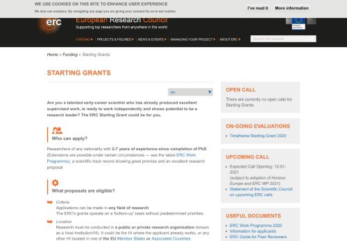 
                            1. Starting Grants | ERC: European Research Council