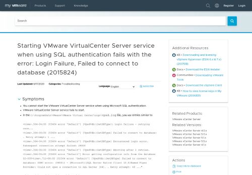 
                            6. Starting VMware VirtualCenter Server service when using SQL ...