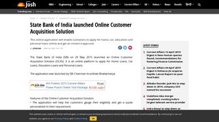 
                            11. State Bank of India launched Online Customer Acquisition Solution