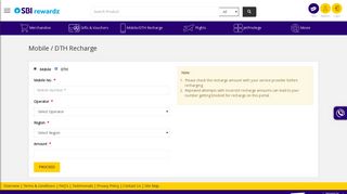 
                            12. State Bank Rewardz | Mobile and DTH Recharge - SBI Rewardz