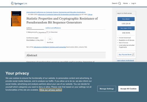 
                            11. Statistic Properties and Cryptographic Resistance of Pseudorandom ...