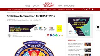 
                            12. Statistics for BITSAT 2015 - Education Today News - India Today