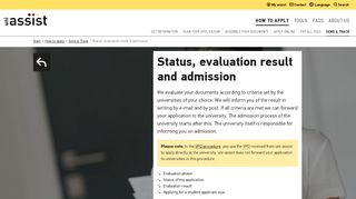 
                            13. Status, evaluation result & admission | uni-assist e.V.