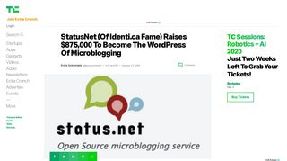 
                            12. StatusNet (Of Identi.ca Fame) Raises $875,000 To Become The ...