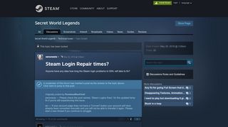 
                            5. Steam Login Repair times? :: Secret World Legends Technical Issues