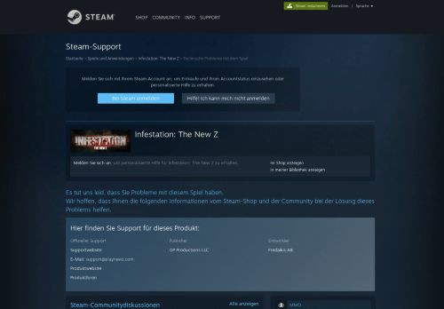 
                            5. Steam-Support - Infestation: The New Z - Technische Probleme mit ...