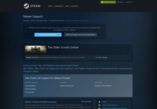 
                            11. Steam-Support - The Elder Scrolls Online - Technische Probleme mit ...