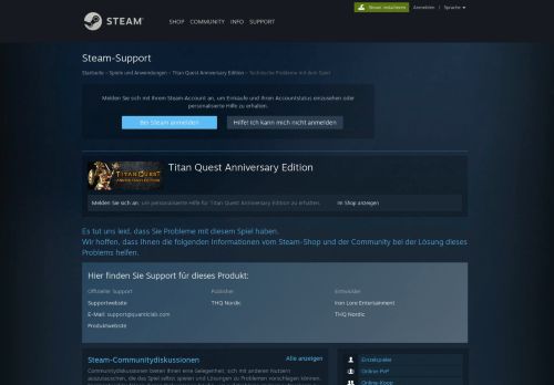 
                            6. Steam-Support - Titan Quest Anniversary Edition - Technische ...